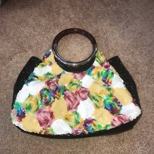 Unigue Sequin Floral and Black Purse